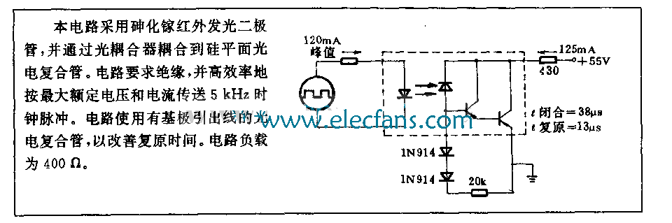 脈沖光電耦合器電路圖(能傳送5000HZ時鐘脈沖) http://m.sdkjxy.cn