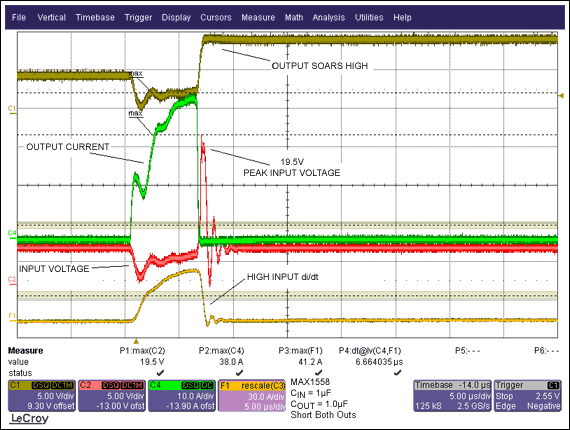 Figure 3. This data shows that with only 0.1&micro;F cap on the input, the input voltage can soar to destructive potential.