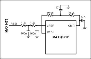 圖9. 使用MAXQ3212上的比較器測(cè)量模擬信號(hào)強(qiáng)度。