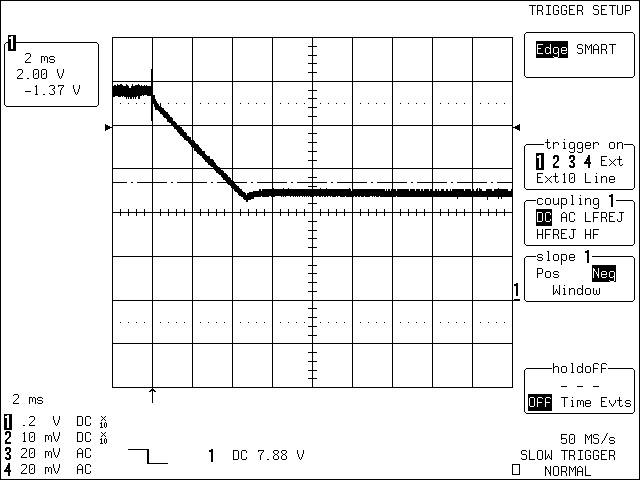 圖2. C1 = 470μF，充電電源移開時(shí)，4節(jié)電池開關(guān)模式電路的瞬態(tài)特性