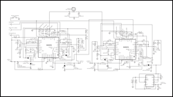圖10. 多DSL (VDSL/ADSL)電源管理。輸入：5.5V至7V, 輸出: VOUT1 = 1.2V/1.5A, VOUT2 = 1.8V/1A, VOUT3 = 3.3V/1A, VOUT4 = 12.8V/200mA。每個變換器的開關(guān)頻率為2.2MHz，組合開關(guān)頻率相當(dāng)于8.8MHz。開關(guān)頻率與系統(tǒng)時鐘同步。