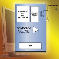 Highly integrated PMIC for LCDs includes an I&sup2;C-controlled VCOM calibrator.