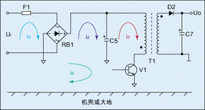 圖1：反激式(或稱回掃式)開關(guān)電源工作原理圖。