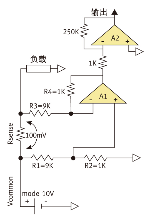 圖3：實(shí)現(xiàn)傳統(tǒng)高邊電流檢測的電路。