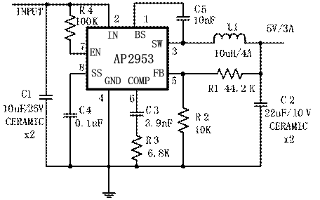 圖3：AP2953的典型應(yīng)用電路。