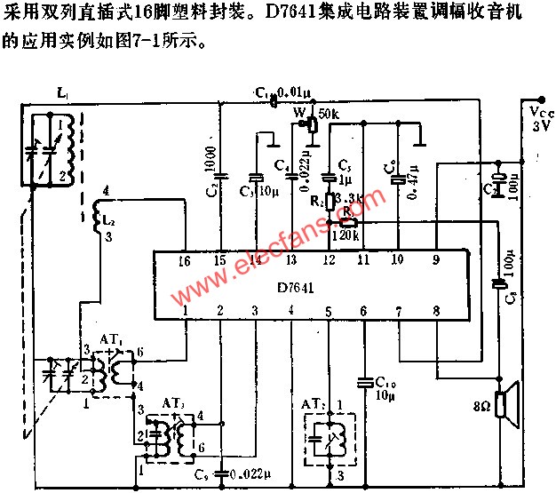D7641單片調(diào)幅收音機(jī)電路的應(yīng)用  m.sdkjxy.cn