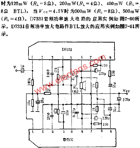 D7331音頻功率放大電路作BTL放大的應(yīng)用  m.sdkjxy.cn
