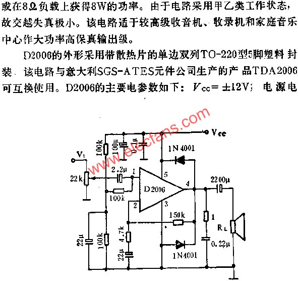 D2006音頻功率放大電路應(yīng)用原理  m.sdkjxy.cn