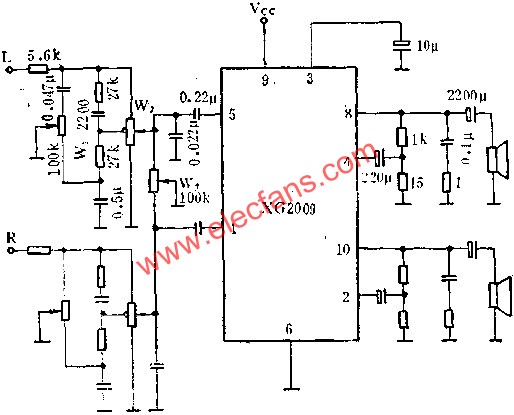 XG2009作雙聲道音頻功率放大電路的應(yīng)用  m.sdkjxy.cn