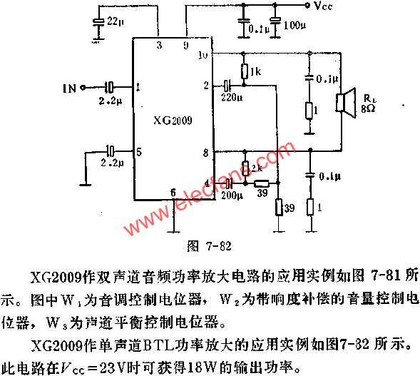XG2009作單聲道BTL功率放大的應(yīng)用  m.sdkjxy.cn