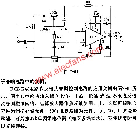 FC3組成反饋式音調(diào)控制電路的應(yīng)用  m.sdkjxy.cn
