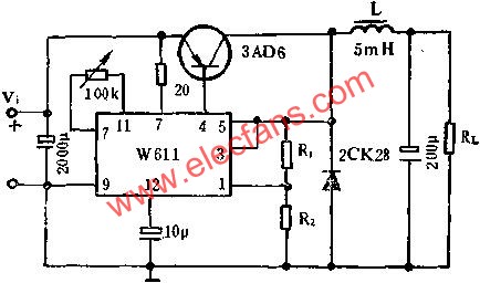 W611組成自激式開關穩(wěn)壓電路圖  m.sdkjxy.cn