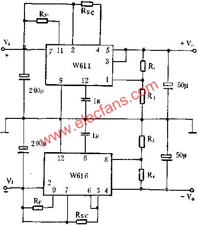 W611、w616組成正、負(fù)穩(wěn)壓電路圖  m.sdkjxy.cn