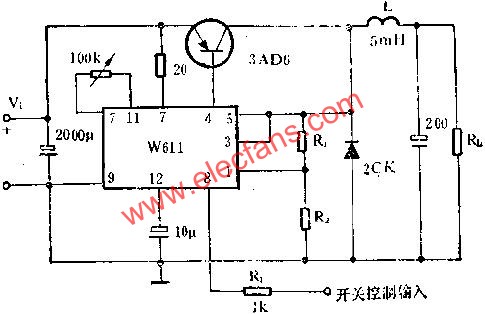 W611組成它激式開關(guān)穩(wěn)壓電路圖  m.sdkjxy.cn
