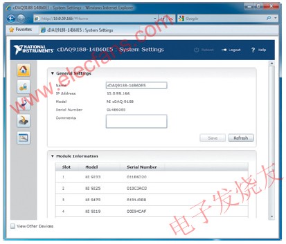 使用NI cDAQ-9188內(nèi)置的基于網(wǎng)頁的監(jiān)控配置工具對其進行管理 m.sdkjxy.cn