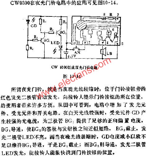 CW9300在夜光門鈴中的應用電路圖  m.sdkjxy.cn