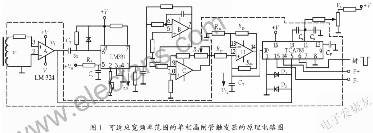 適應(yīng)寬頻率范圍的單相晶閘管觸發(fā)器的電路原理圖 m.sdkjxy.cn