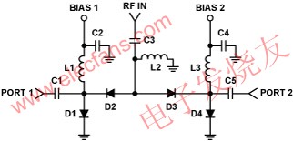 典型單刀雙擲(SPDT) RF開關(guān)電路 m.sdkjxy.cn