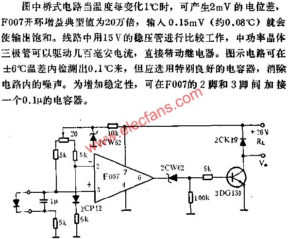 F007運放組成的溫度檢測器電路圖  m.sdkjxy.cn