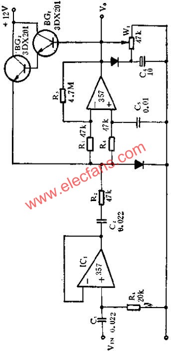 SF357運放組成的AGC放大器電路圖  m.sdkjxy.cn