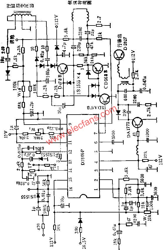 D7609P行場掃描電路的應(yīng)用電路圖  m.sdkjxy.cn