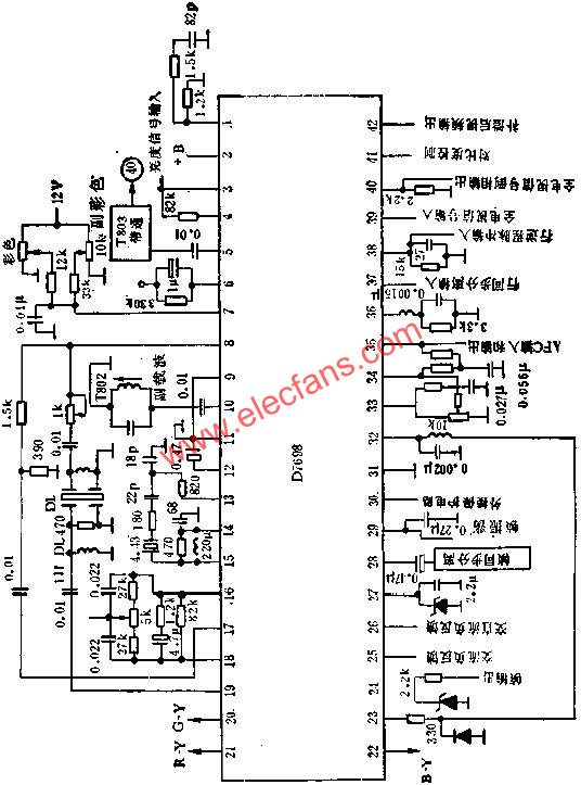 D7698掃描和彩色解碼電路的應(yīng)用電路圖  m.sdkjxy.cn