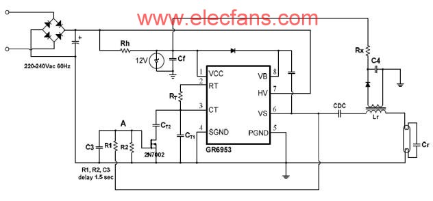 用GR6953制作的預(yù)熱及無燈電子鎮(zhèn)流器電路圖 m.sdkjxy.cn