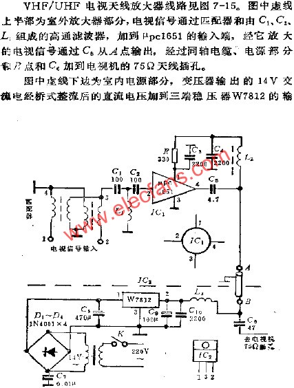 VHF/UHF電視天線放大器電路圖  m.sdkjxy.cn