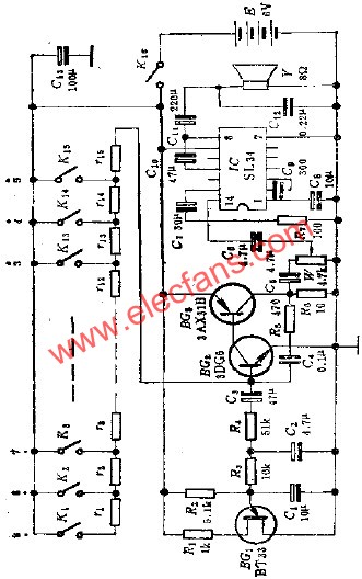 簡(jiǎn)易玩具電子琴電路  m.sdkjxy.cn