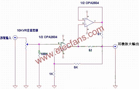 OPA2604雙運(yùn)放做的耳機(jī)功放電路  m.sdkjxy.cn