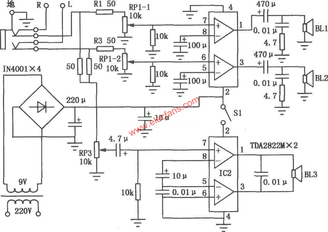 小型床頭聽音系統(tǒng)的電路圖  m.sdkjxy.cn