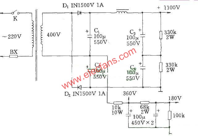 電子管功放的高壓倍壓電路圖  m.sdkjxy.cn