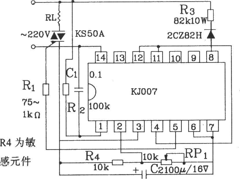 可控硅過零觸發(fā)器KJ007零電流觸發(fā)電路圖  m.sdkjxy.cn