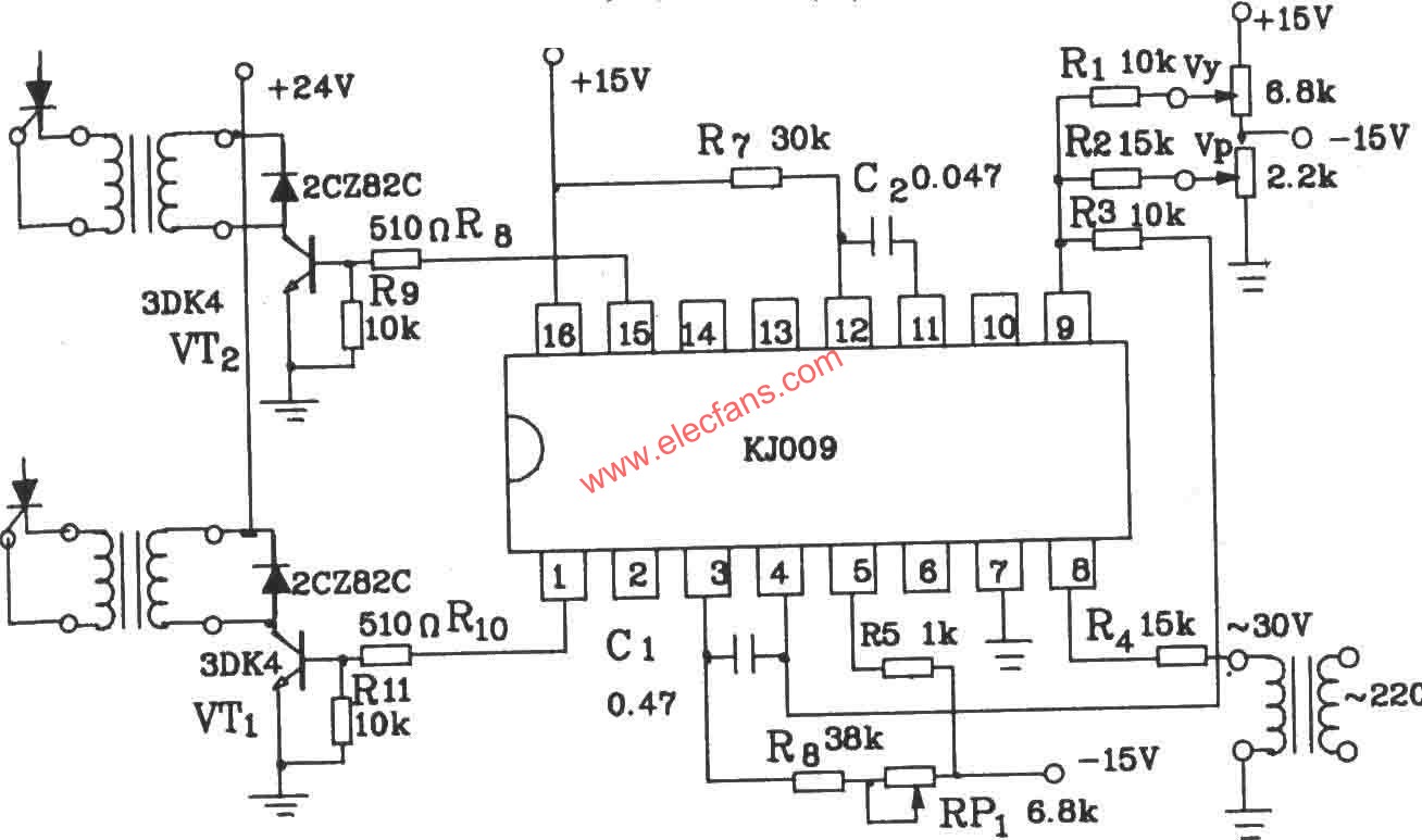 可控硅過零觸發(fā)器KJ009組成的應(yīng)用電路圖  m.sdkjxy.cn