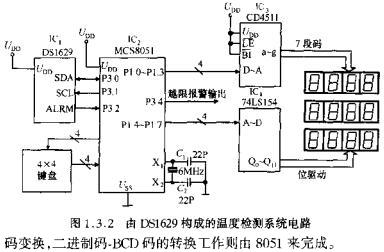 由DS1629構(gòu)成的溫度檢測(cè)系統(tǒng)電路