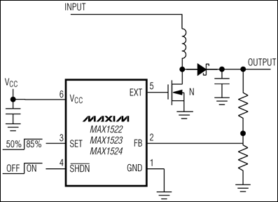 MAX1522、MAX1523、MAX1524：典型工作電路