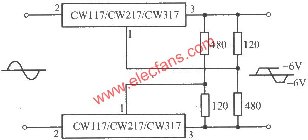 CW117/CW217/CW317構(gòu)成的交流峰值削波電路圖  m.sdkjxy.cn