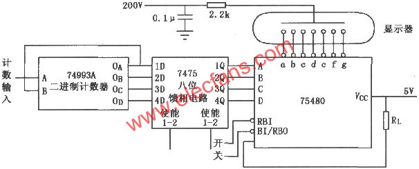 用SN75480驅(qū)動16進(jìn)制的氣體放電顯示器接線圖  m.sdkjxy.cn