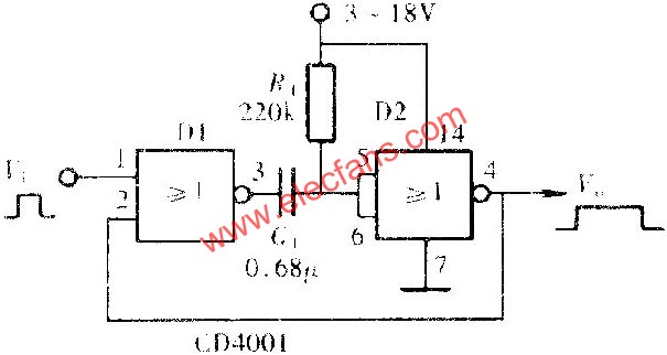 由門電路組成的單穩(wěn)態(tài)觸發(fā)器  m.sdkjxy.cn