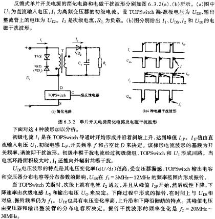 單片開關(guān)電源簡化電路及電磁干擾波形