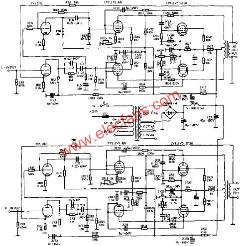 60W*2線性標準式電子管擴音機電路原理圖  m.sdkjxy.cn