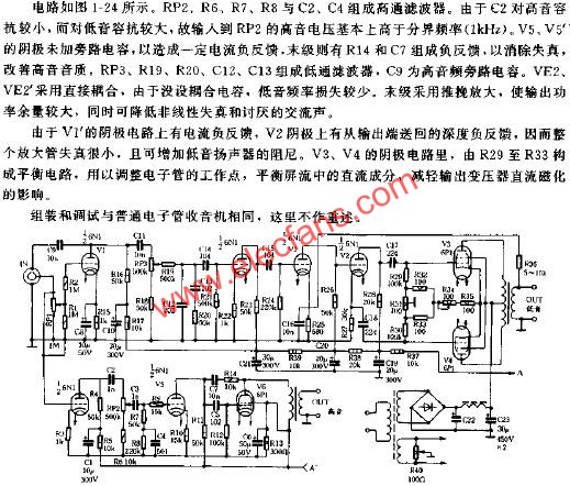 寬頻帶電子管擴(kuò)音機(jī)電路原理圖  m.sdkjxy.cn
