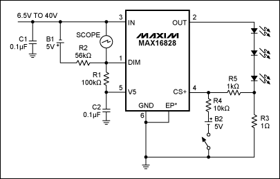 Figure 7. The test setup shown lets you measure transient die temperatures using an on-chip ESD diode. *EP indicates an exposed pad.驅(qū)動(dòng)器