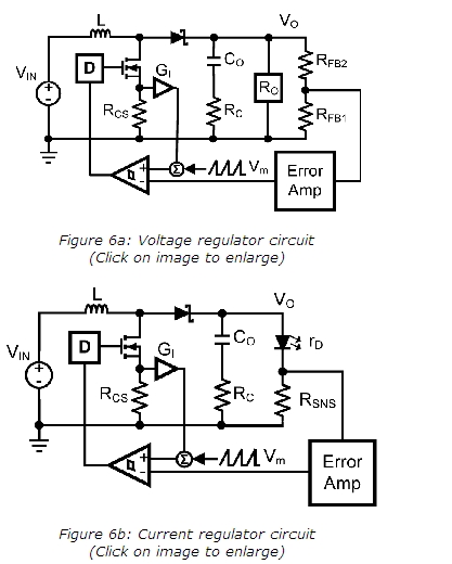 圖1: (a)電壓調(diào)節(jié)電路；(b)電流調(diào)節(jié)電路。