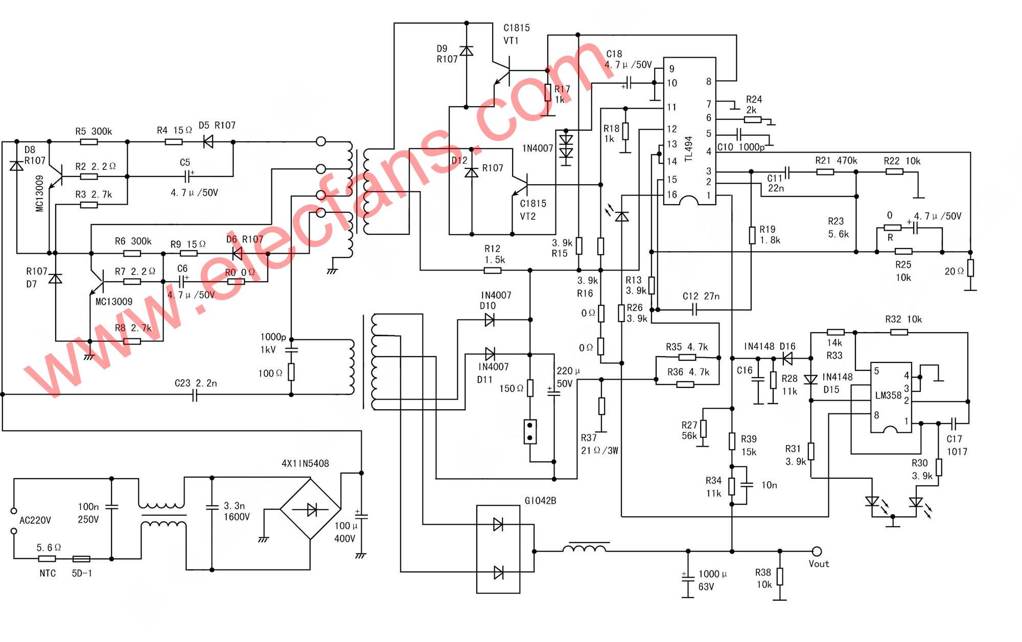 TL494電動(dòng)車(chē)充電器電路圖 文章來(lái)源:http://m.sdkjxy.cn