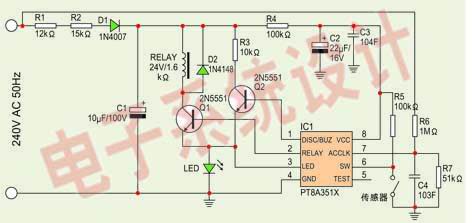 圖3：PT8A351X芯片在智能電熨斗中的應(yīng)用電路圖。