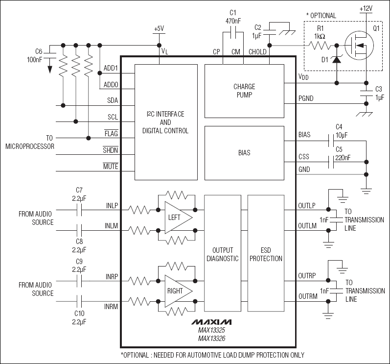 MAX13325、MAX13326：典型工作電路
