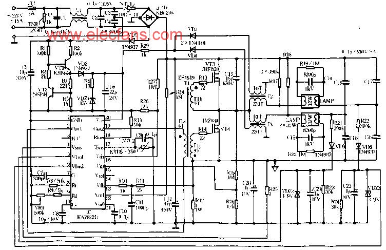 用KA7522D作為控制器的32W雙管熒光燈電子鎮(zhèn)流器電路 http://m.sdkjxy.cn