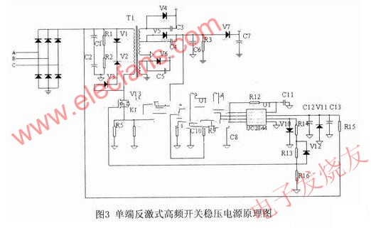 單端反激式開關(guān)穩(wěn)壓電源原理圖 m.sdkjxy.cn
