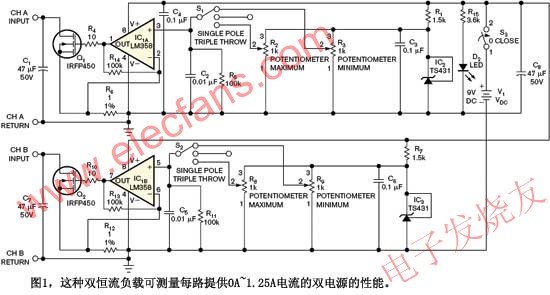 簡單雙恒流負(fù)載設(shè)計(jì) 來源：電子發(fā)燒友